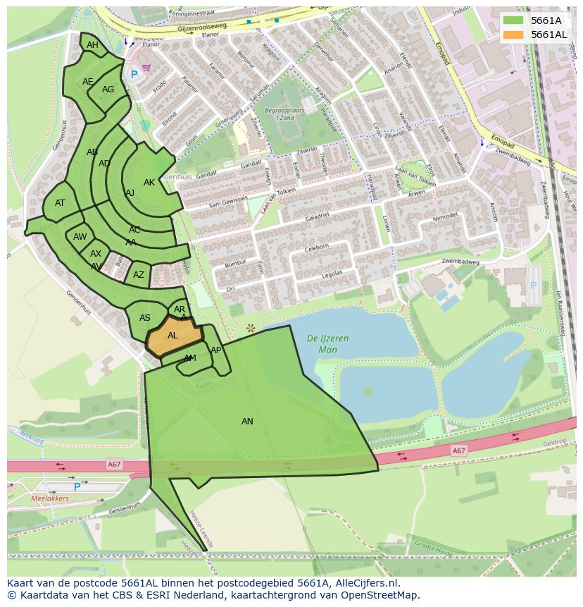 Afbeelding van het postcodegebied 5661 AL op de kaart.