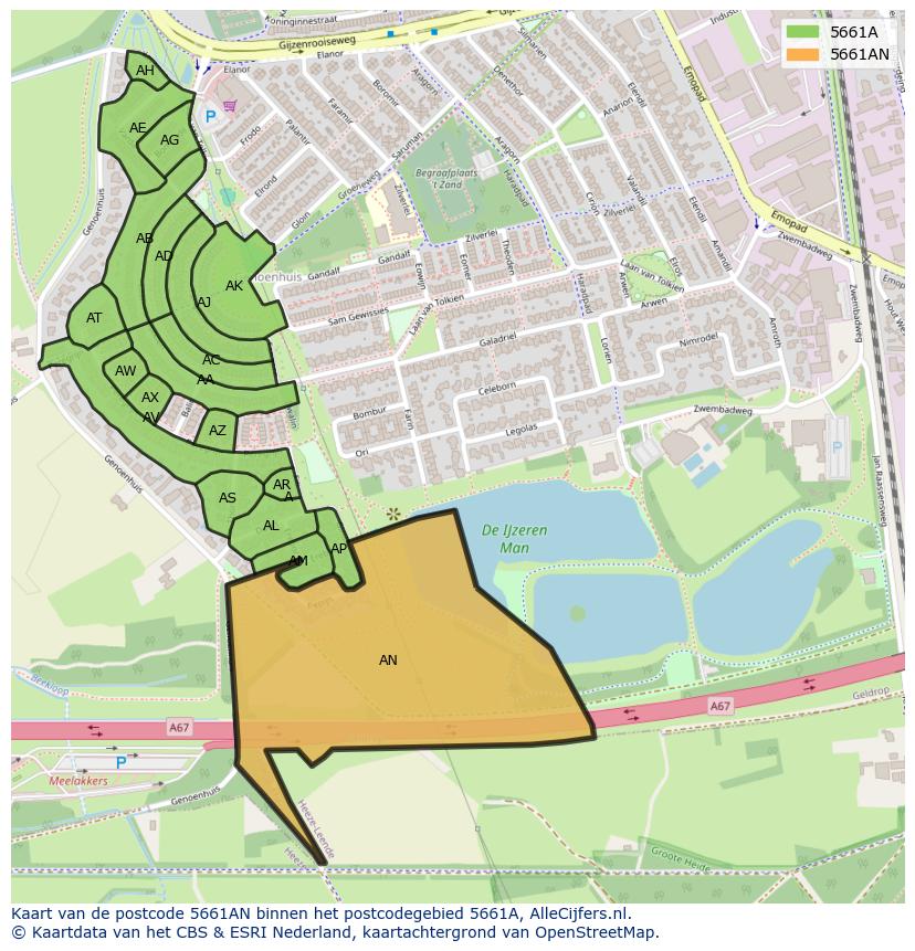 Afbeelding van het postcodegebied 5661 AN op de kaart.