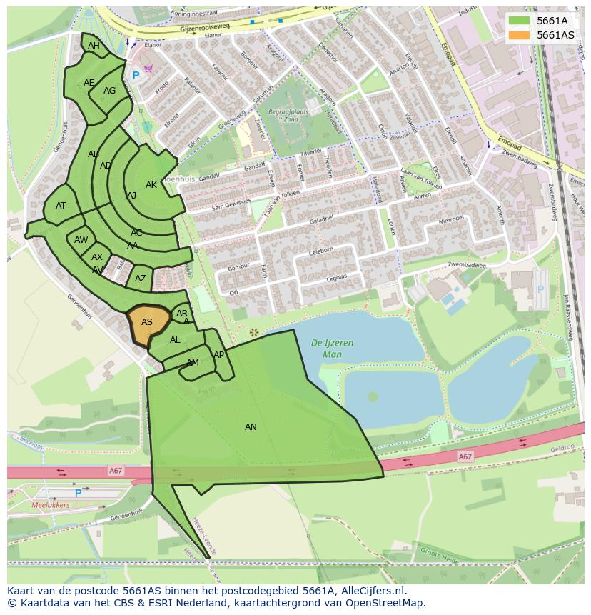 Afbeelding van het postcodegebied 5661 AS op de kaart.
