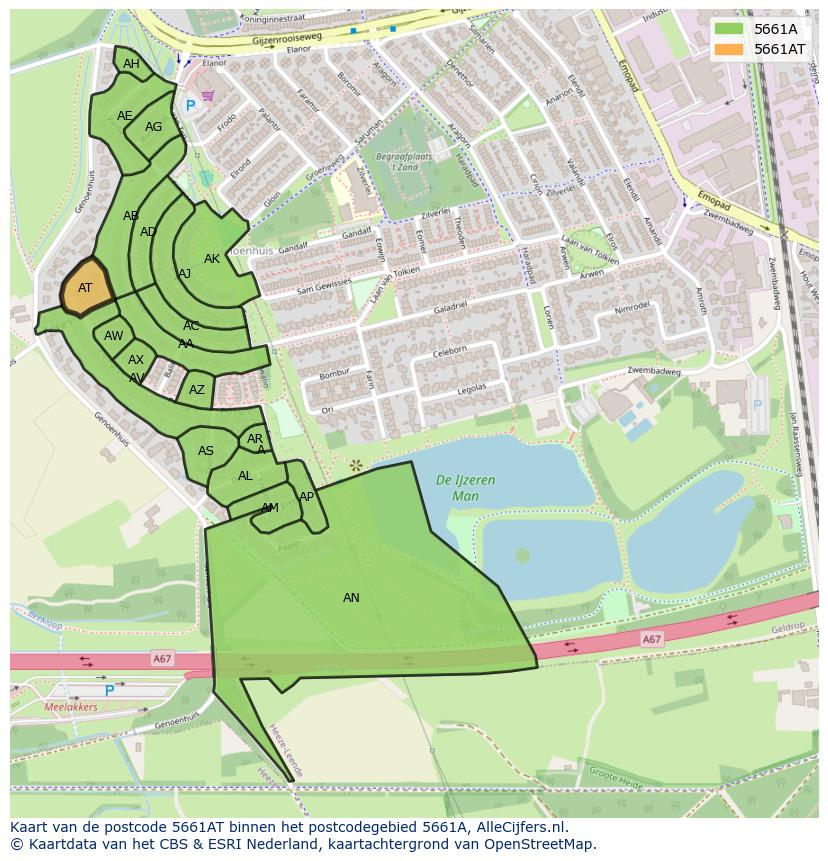 Afbeelding van het postcodegebied 5661 AT op de kaart.