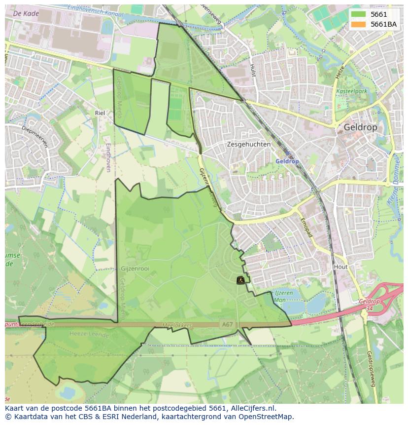 Afbeelding van het postcodegebied 5661 BA op de kaart.