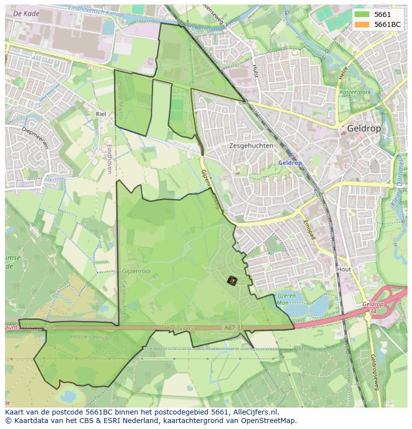 Afbeelding van het postcodegebied 5661 BC op de kaart.