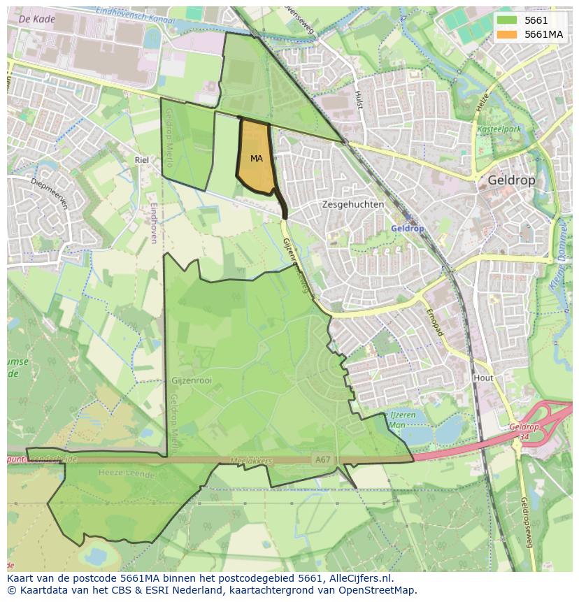 Afbeelding van het postcodegebied 5661 MA op de kaart.