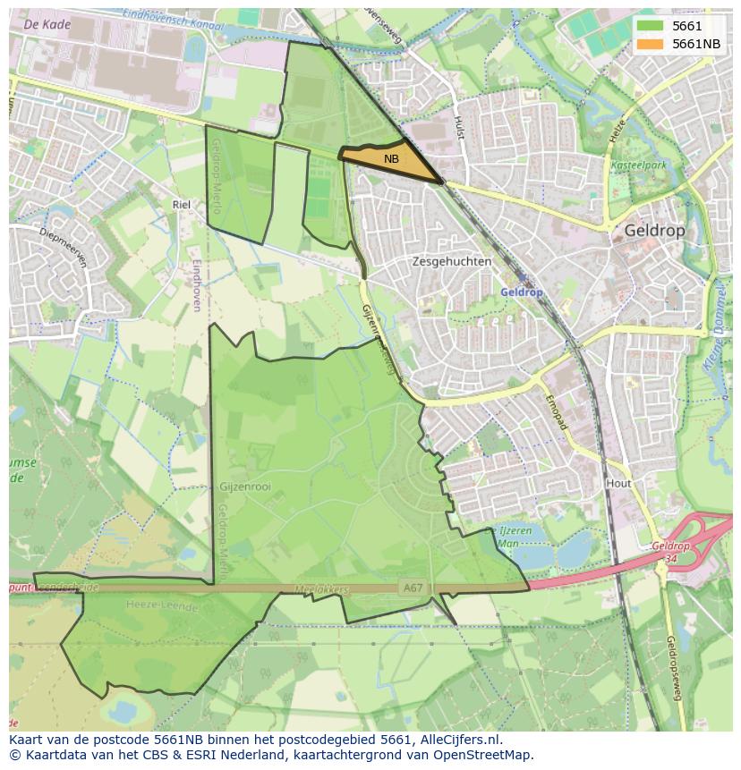 Afbeelding van het postcodegebied 5661 NB op de kaart.