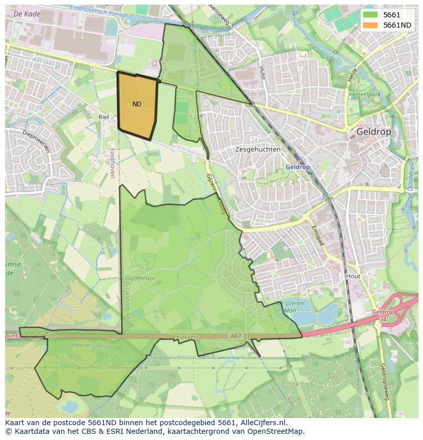 Afbeelding van het postcodegebied 5661 ND op de kaart.