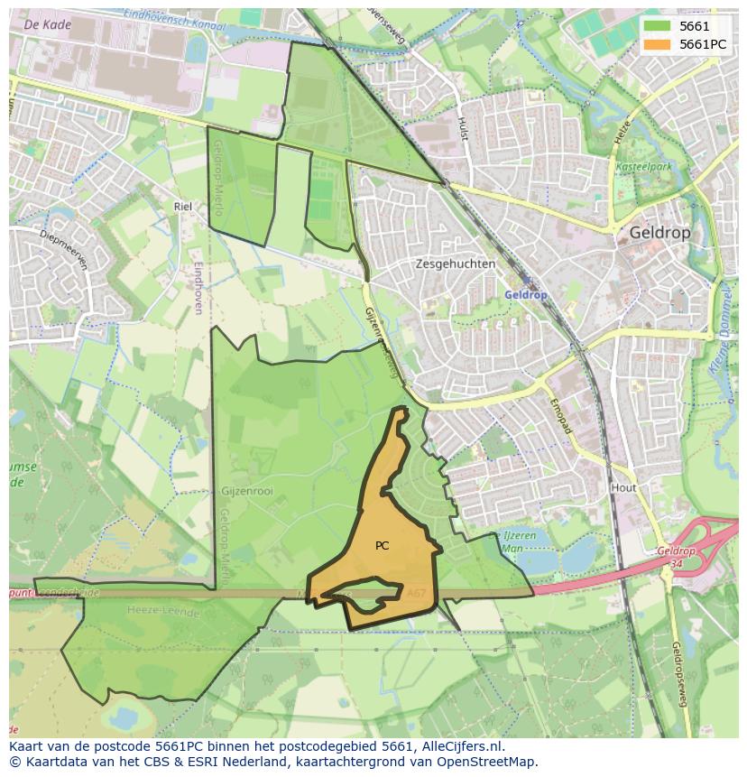 Afbeelding van het postcodegebied 5661 PC op de kaart.