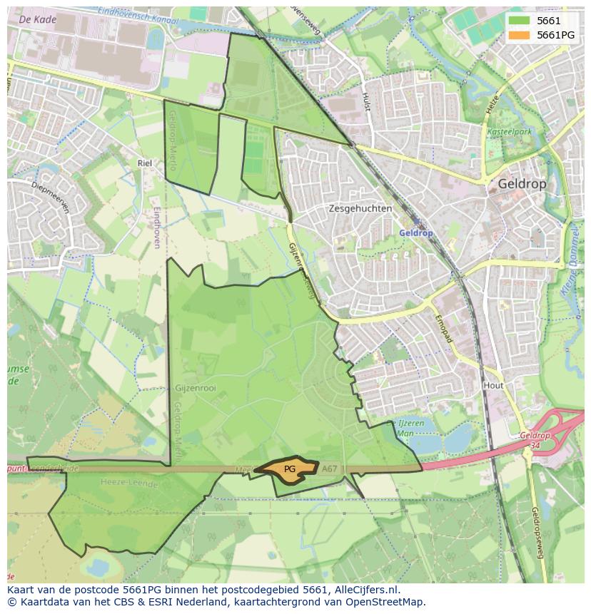 Afbeelding van het postcodegebied 5661 PG op de kaart.