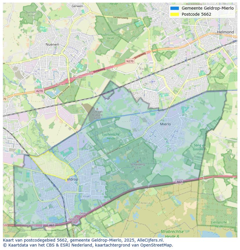 Afbeelding van het postcodegebied 5662 op de kaart.