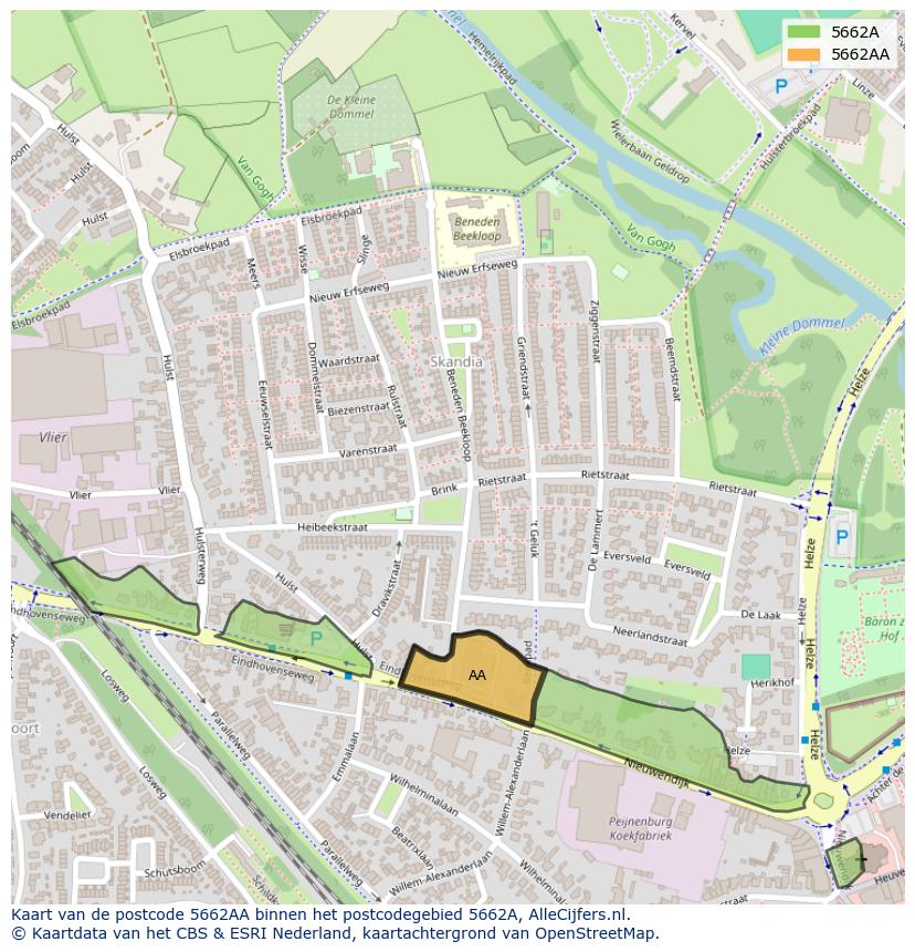 Afbeelding van het postcodegebied 5662 AA op de kaart.