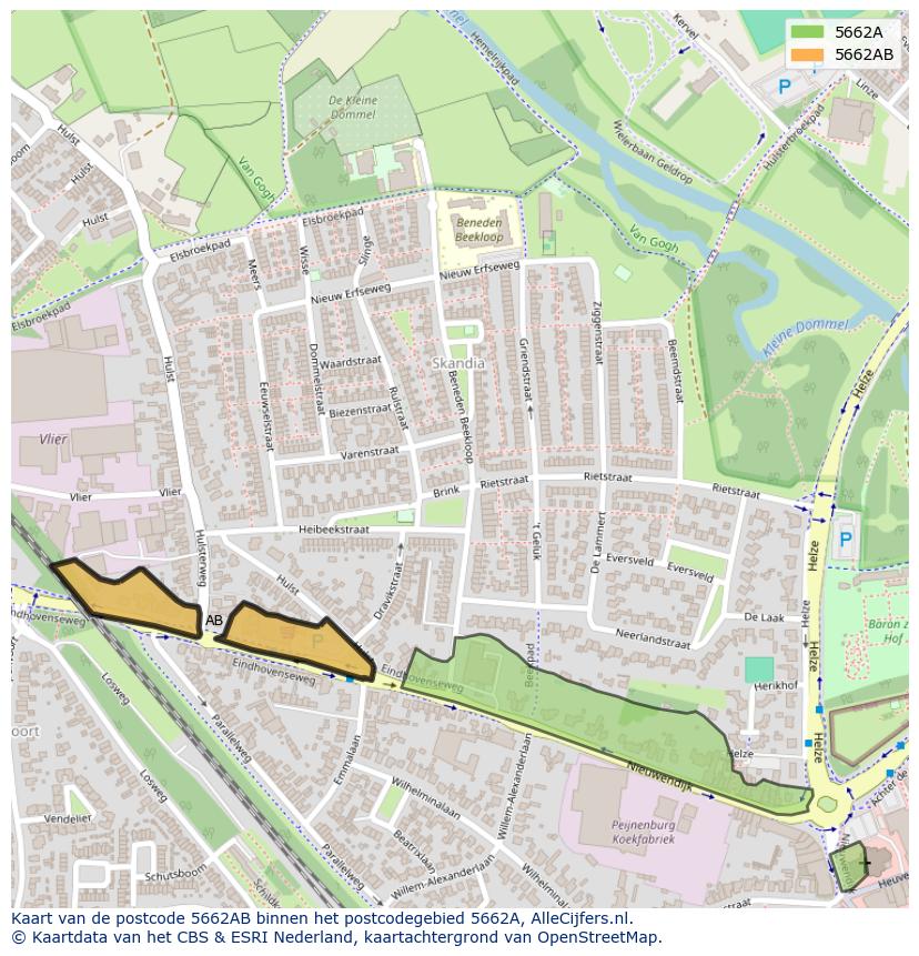 Afbeelding van het postcodegebied 5662 AB op de kaart.
