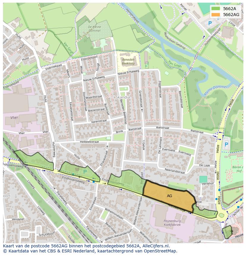 Afbeelding van het postcodegebied 5662 AG op de kaart.