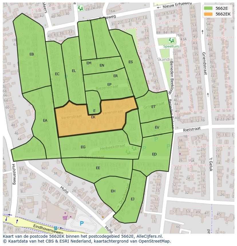 Afbeelding van het postcodegebied 5662 EK op de kaart.