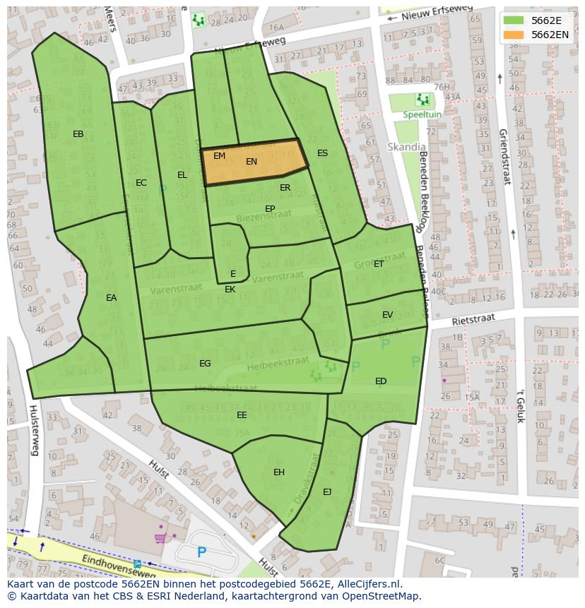 Afbeelding van het postcodegebied 5662 EN op de kaart.