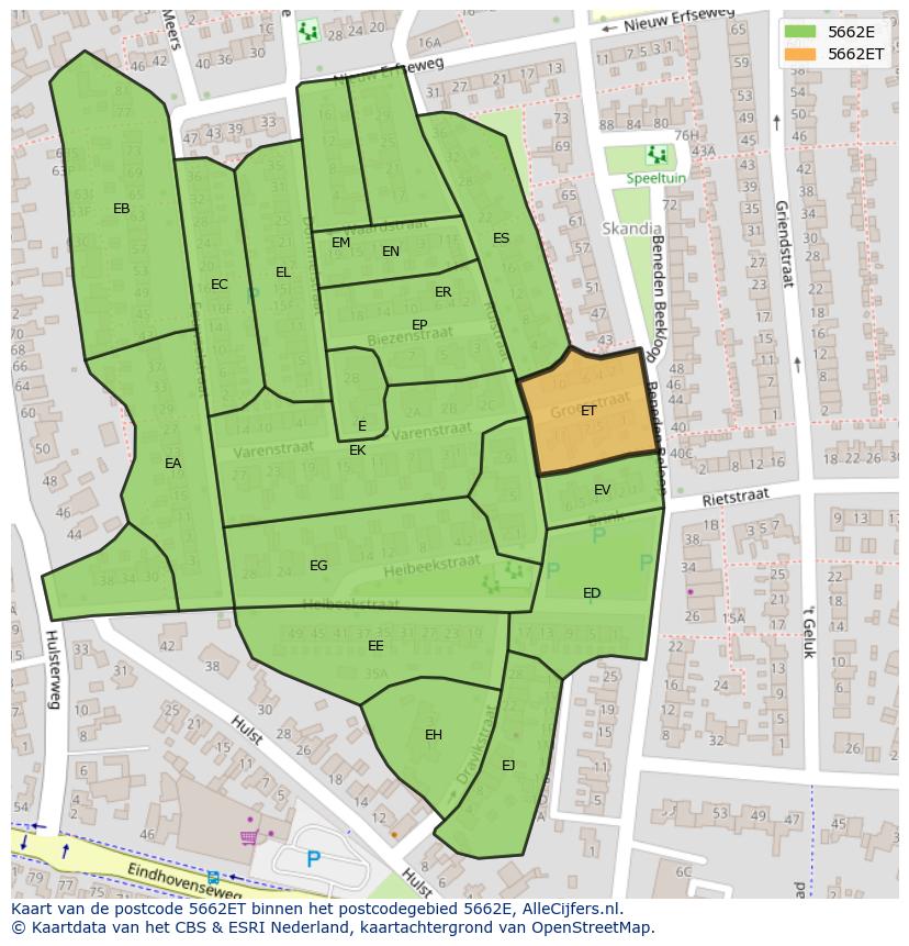 Afbeelding van het postcodegebied 5662 ET op de kaart.