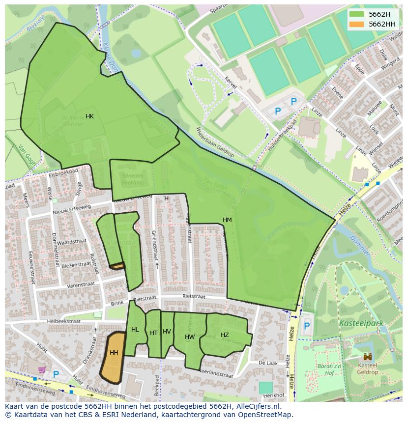 Afbeelding van het postcodegebied 5662 HH op de kaart.