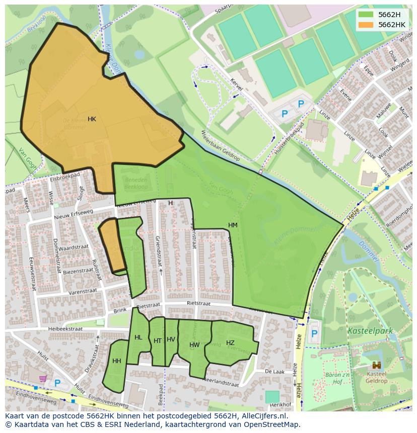Afbeelding van het postcodegebied 5662 HK op de kaart.