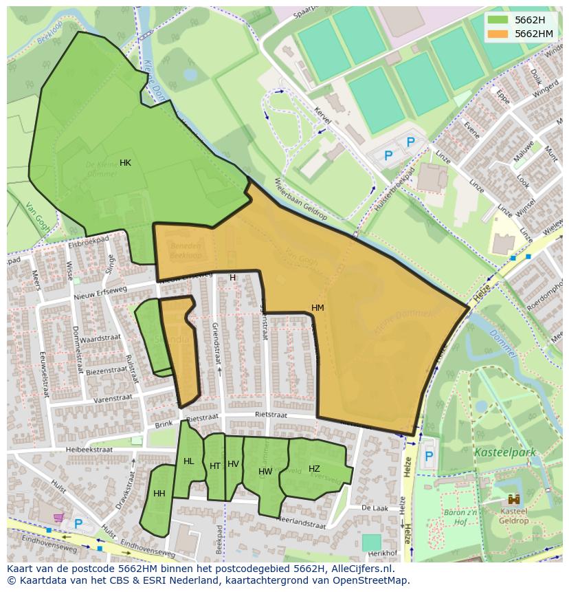 Afbeelding van het postcodegebied 5662 HM op de kaart.