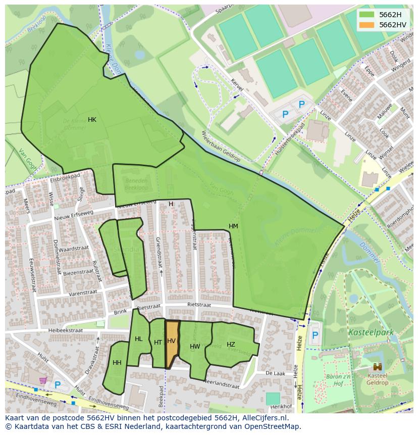 Afbeelding van het postcodegebied 5662 HV op de kaart.