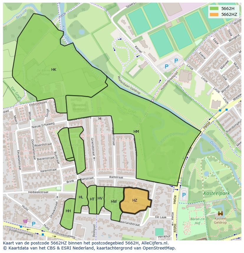 Afbeelding van het postcodegebied 5662 HZ op de kaart.