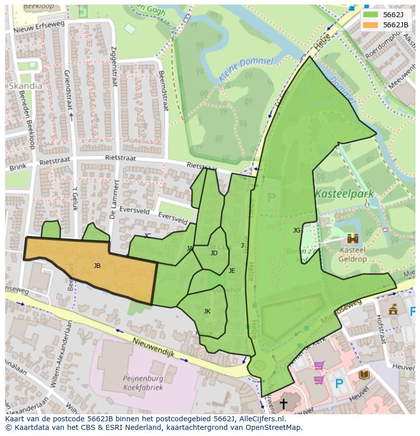 Afbeelding van het postcodegebied 5662 JB op de kaart.