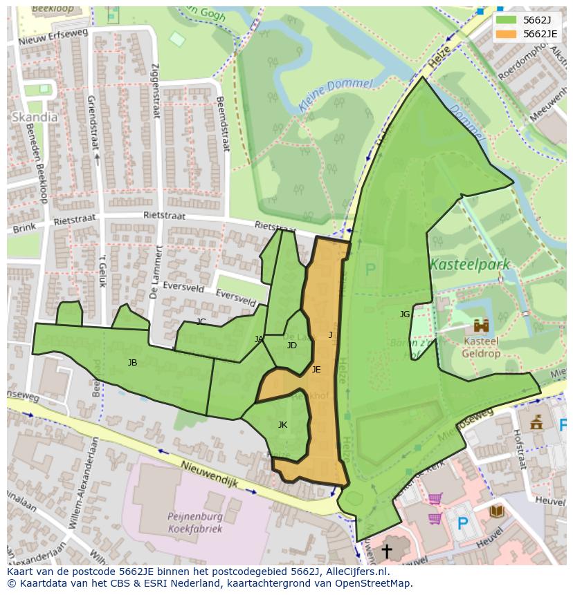 Afbeelding van het postcodegebied 5662 JE op de kaart.