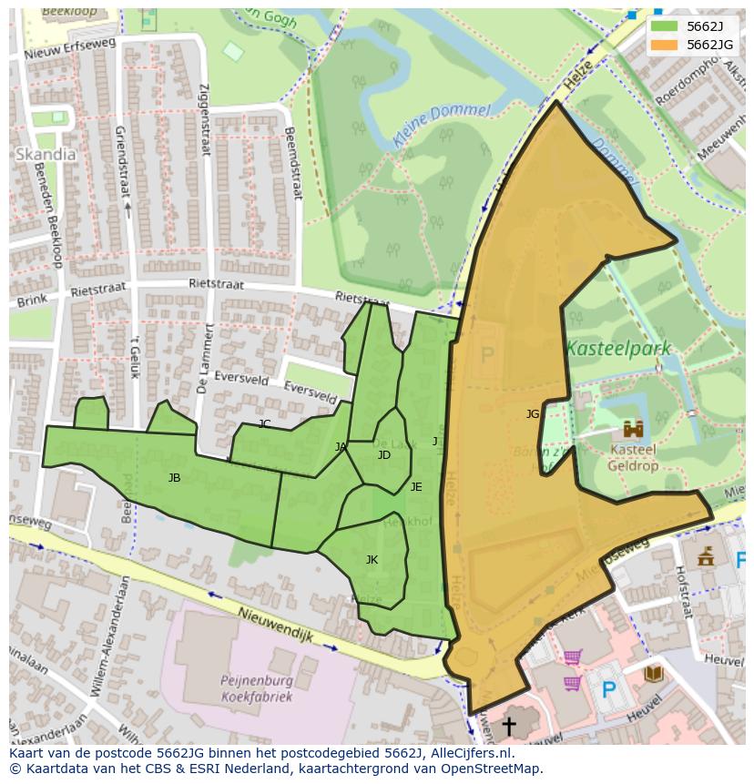 Afbeelding van het postcodegebied 5662 JG op de kaart.