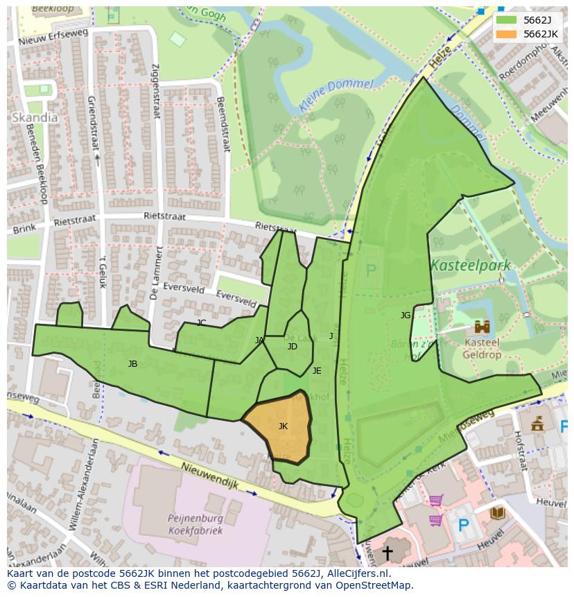 Afbeelding van het postcodegebied 5662 JK op de kaart.