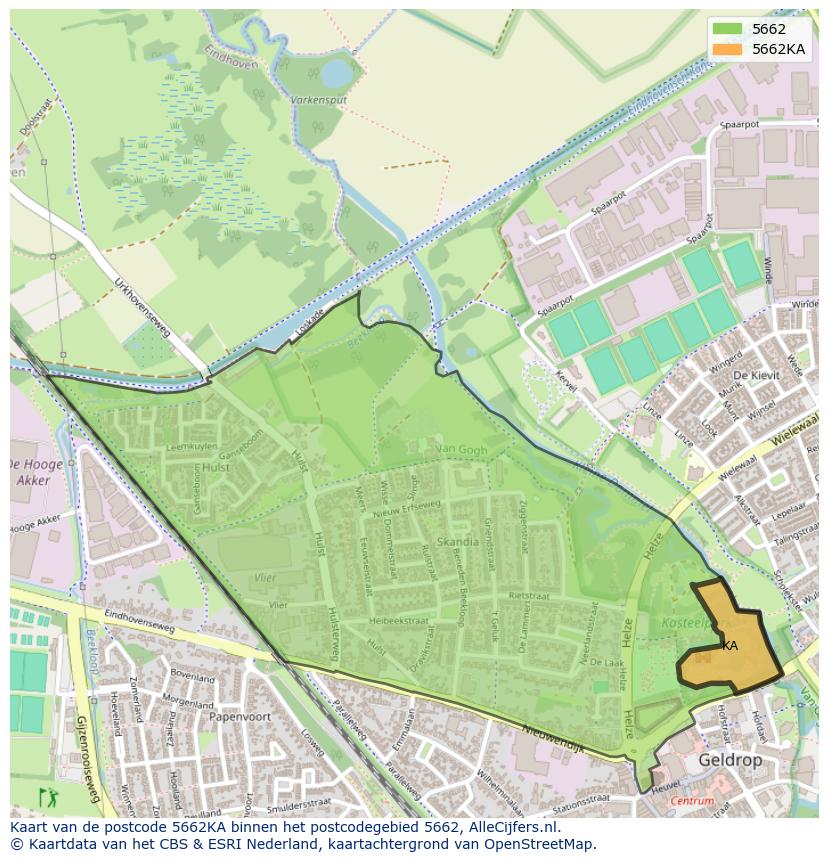 Afbeelding van het postcodegebied 5662 KA op de kaart.