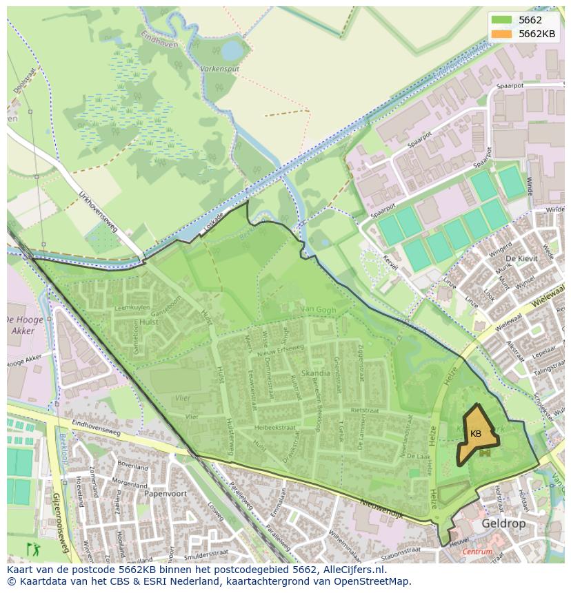 Afbeelding van het postcodegebied 5662 KB op de kaart.