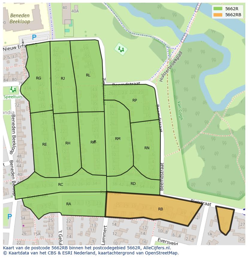Afbeelding van het postcodegebied 5662 RB op de kaart.