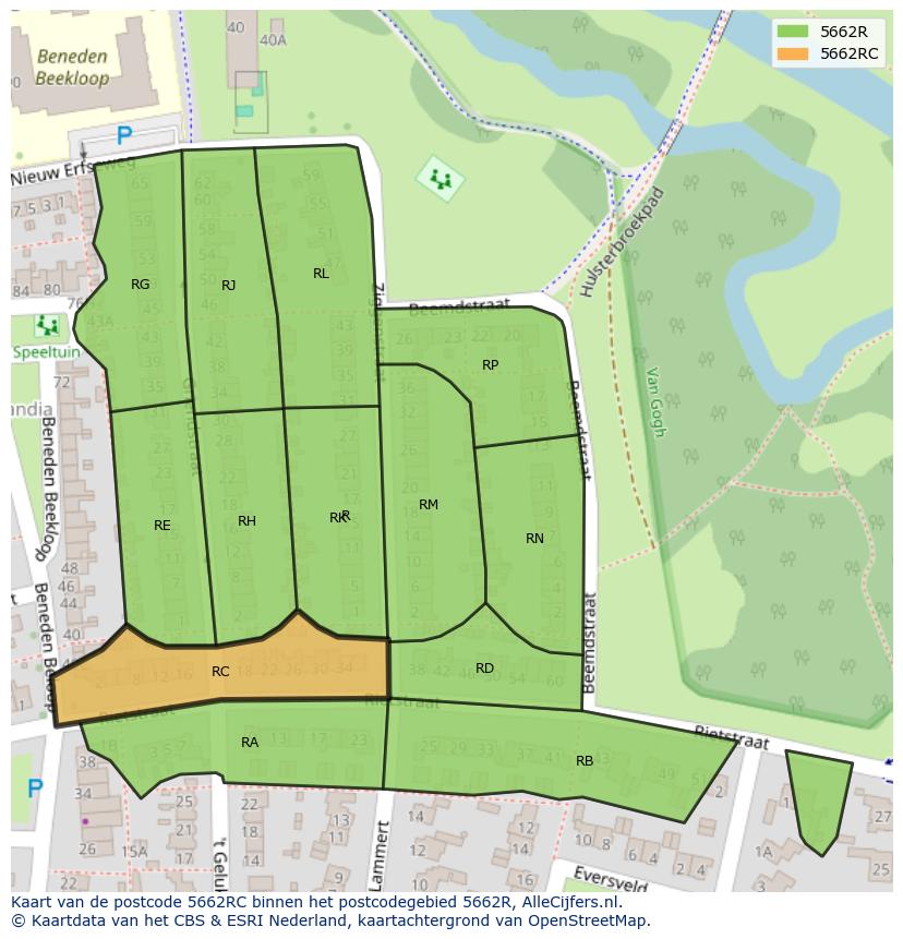 Afbeelding van het postcodegebied 5662 RC op de kaart.