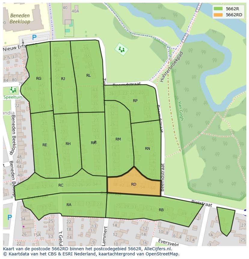 Afbeelding van het postcodegebied 5662 RD op de kaart.
