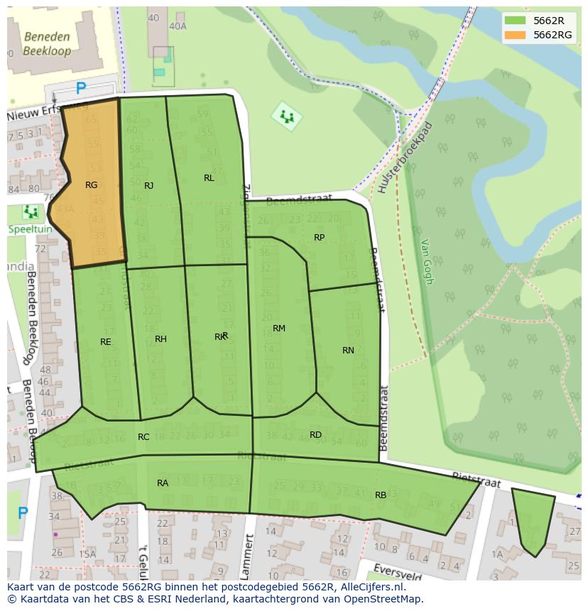 Afbeelding van het postcodegebied 5662 RG op de kaart.