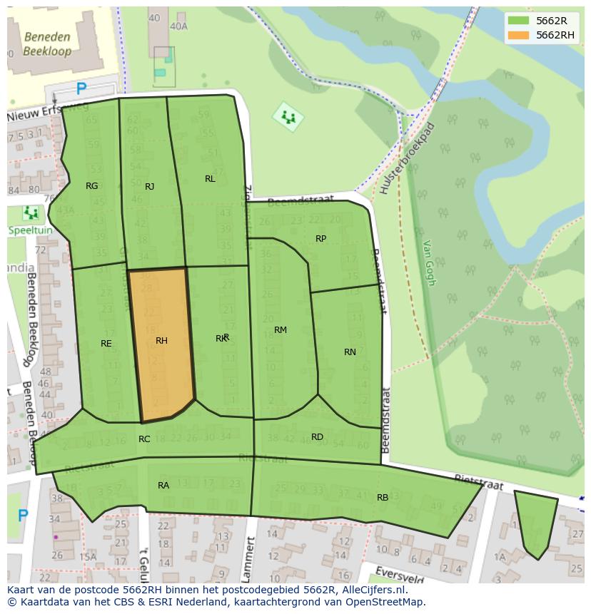 Afbeelding van het postcodegebied 5662 RH op de kaart.