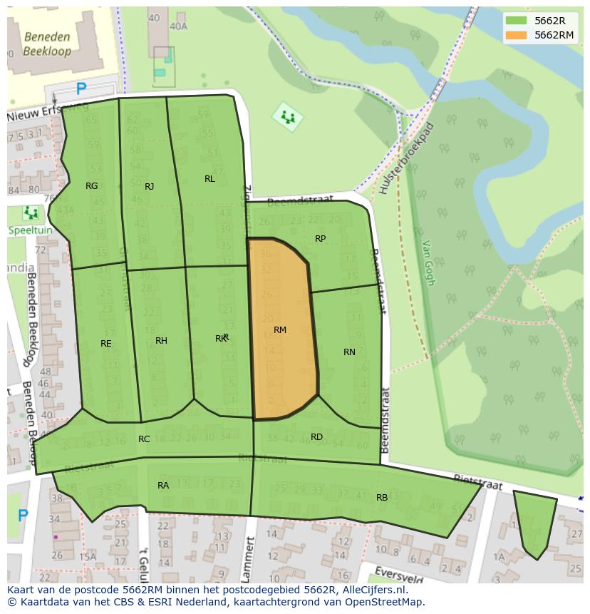 Afbeelding van het postcodegebied 5662 RM op de kaart.