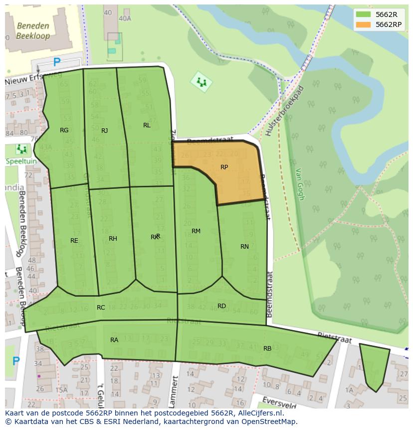 Afbeelding van het postcodegebied 5662 RP op de kaart.