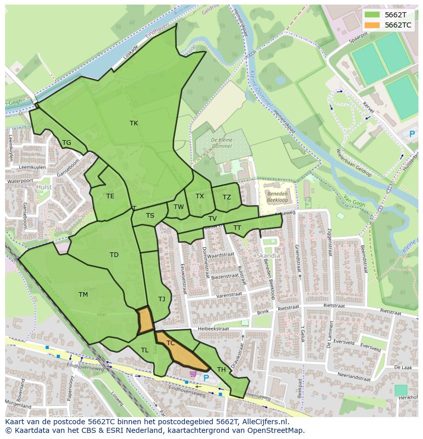 Afbeelding van het postcodegebied 5662 TC op de kaart.