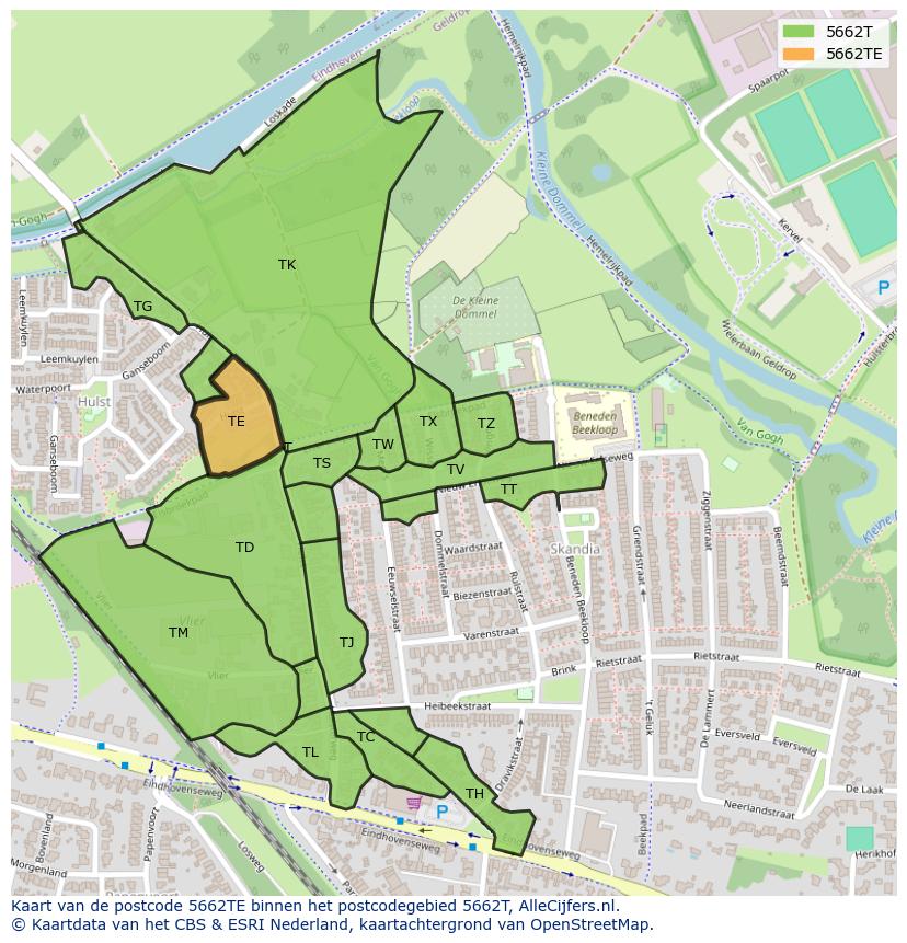 Afbeelding van het postcodegebied 5662 TE op de kaart.