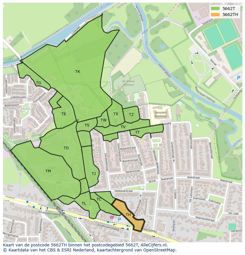 Afbeelding van het postcodegebied 5662 TH op de kaart.
