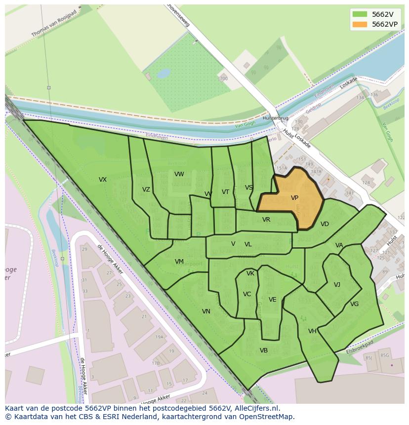 Afbeelding van het postcodegebied 5662 VP op de kaart.