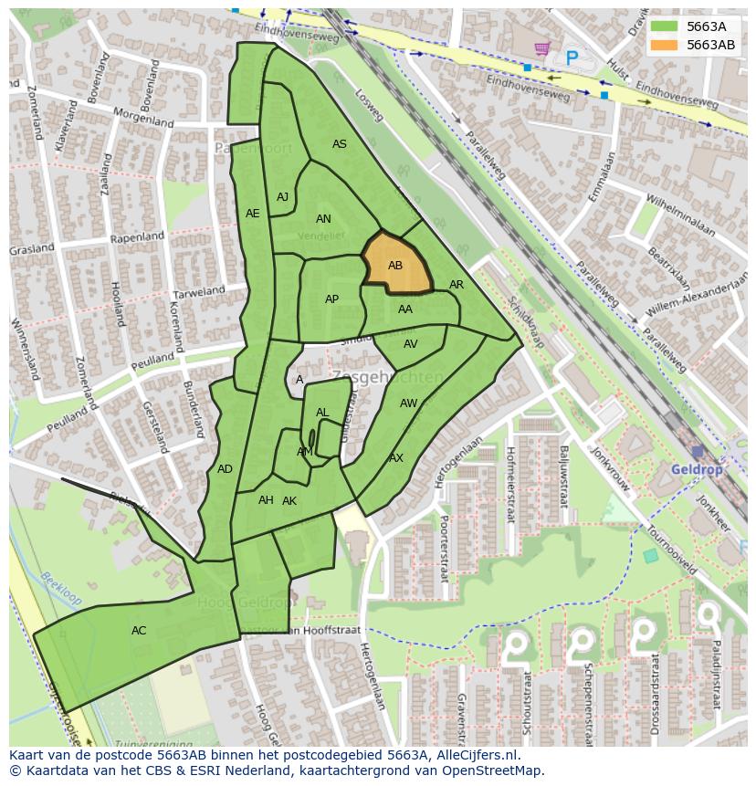 Afbeelding van het postcodegebied 5663 AB op de kaart.