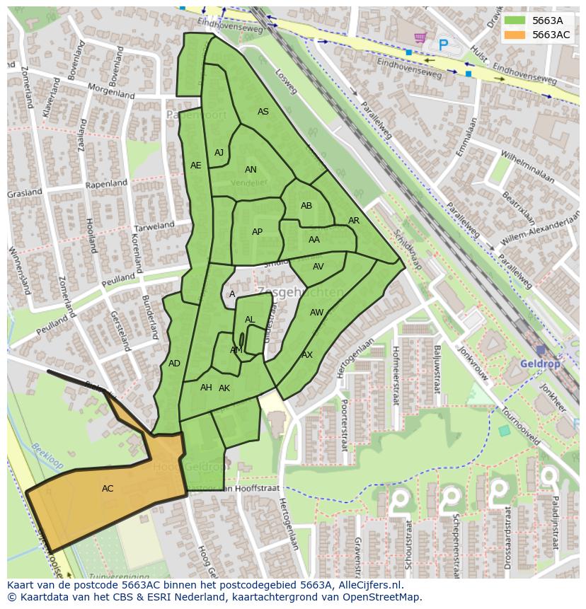 Afbeelding van het postcodegebied 5663 AC op de kaart.