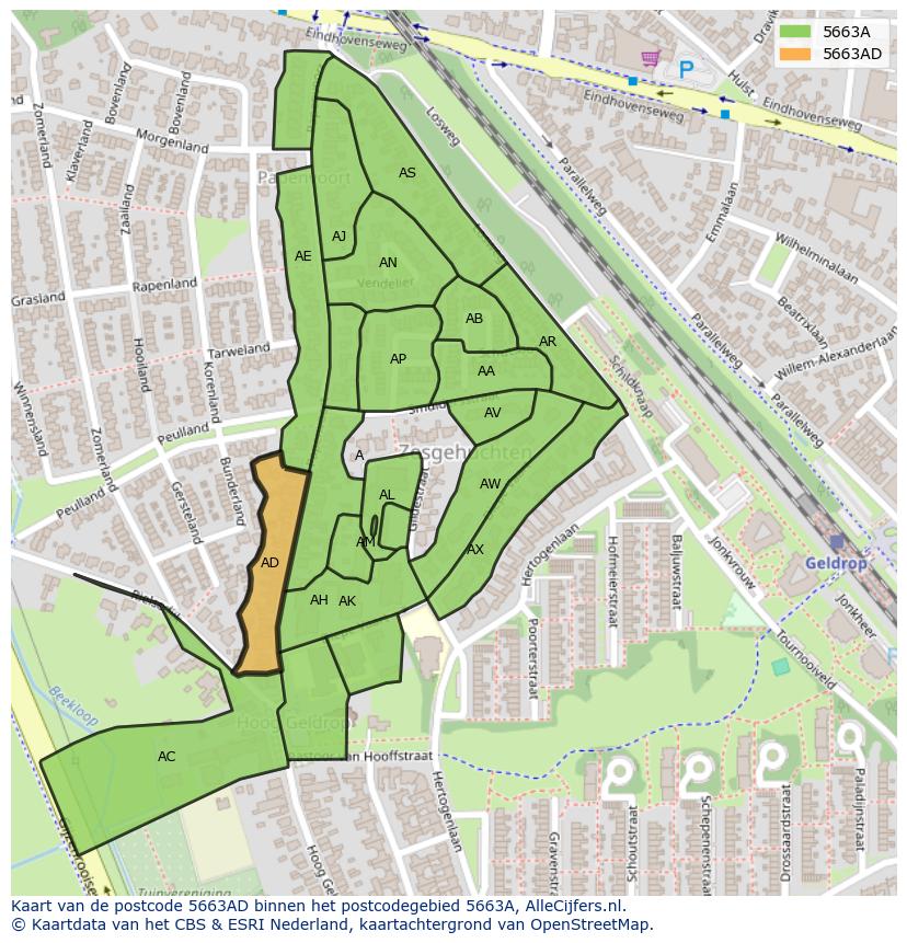 Afbeelding van het postcodegebied 5663 AD op de kaart.