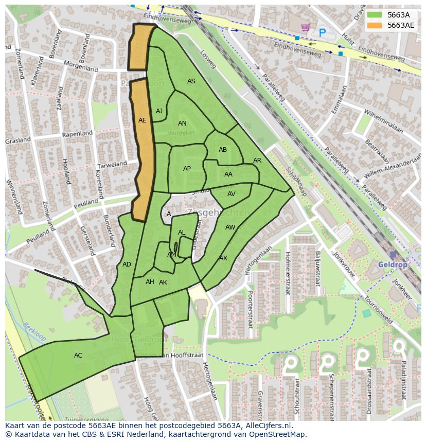 Afbeelding van het postcodegebied 5663 AE op de kaart.