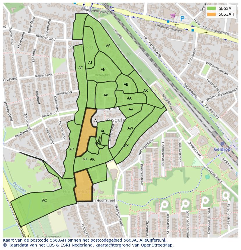 Afbeelding van het postcodegebied 5663 AH op de kaart.