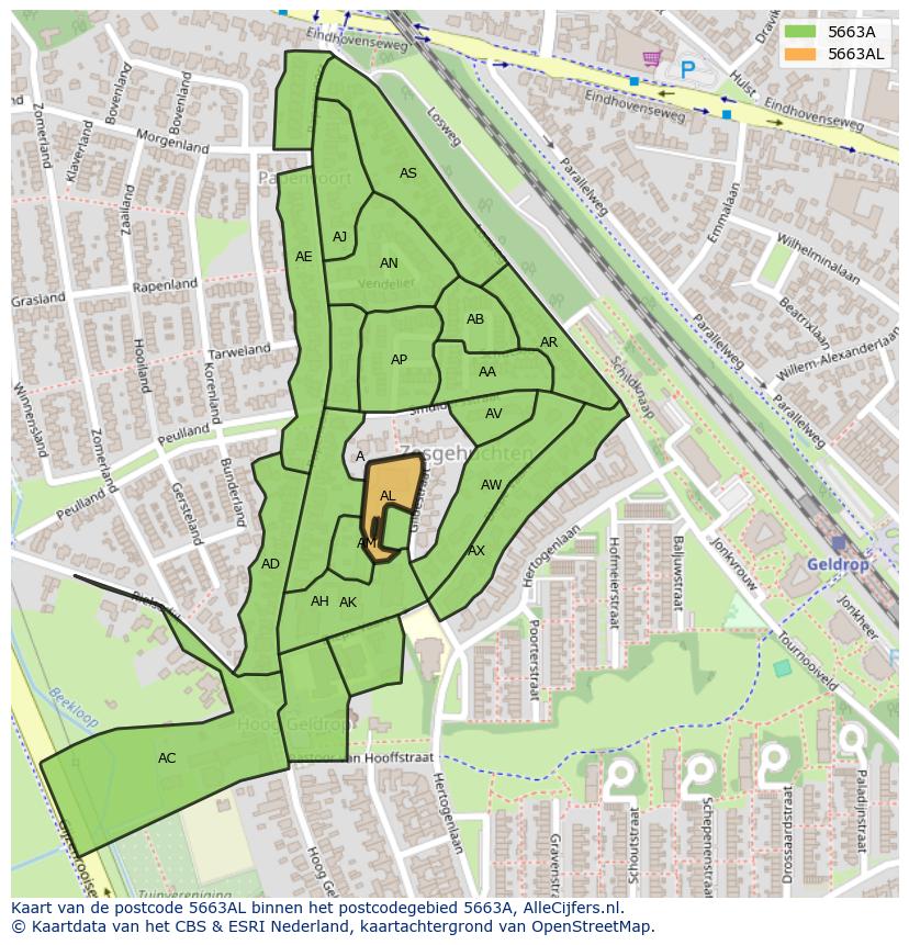 Afbeelding van het postcodegebied 5663 AL op de kaart.