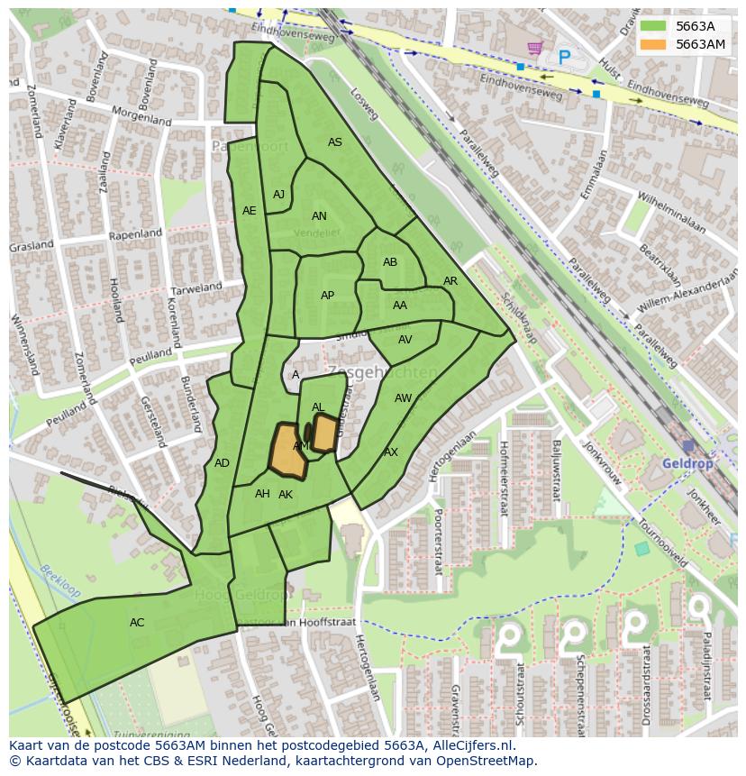 Afbeelding van het postcodegebied 5663 AM op de kaart.