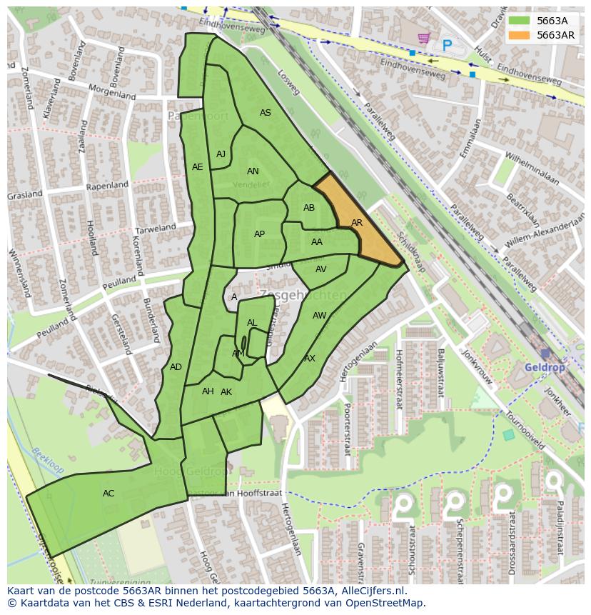 Afbeelding van het postcodegebied 5663 AR op de kaart.