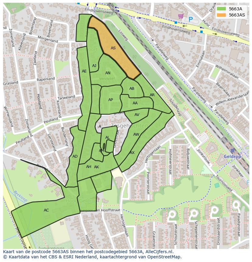 Afbeelding van het postcodegebied 5663 AS op de kaart.
