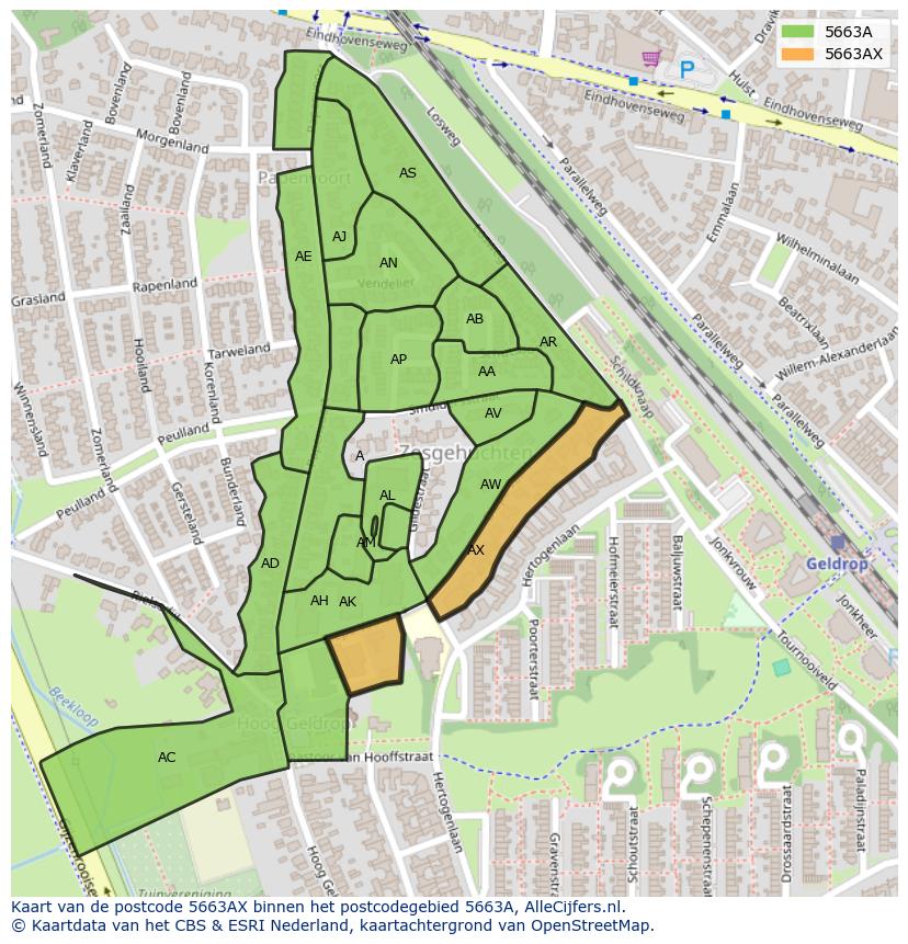 Afbeelding van het postcodegebied 5663 AX op de kaart.
